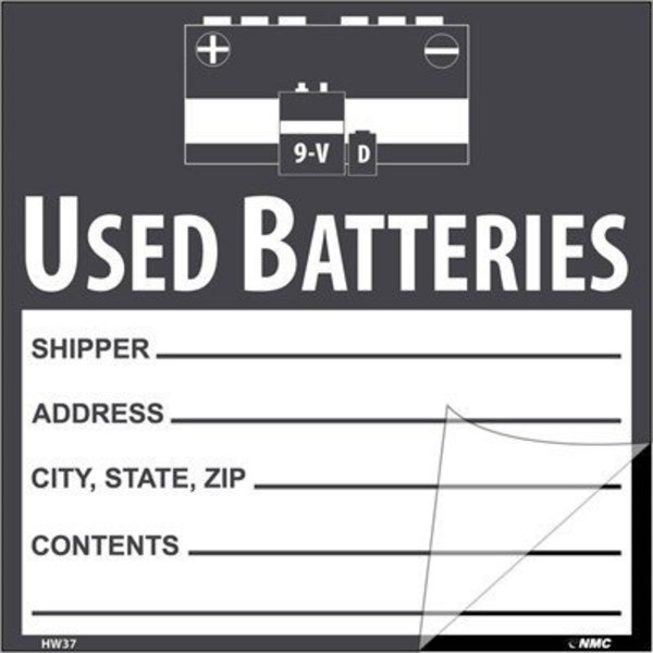 Nmc Used Batteries Self-Laminating Label, Pk5 HW37SL5